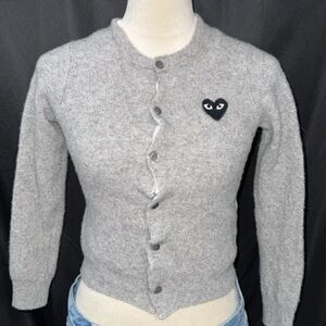 Comme des Garcons Light Gray Cardigan with Heart Patch women’s medium